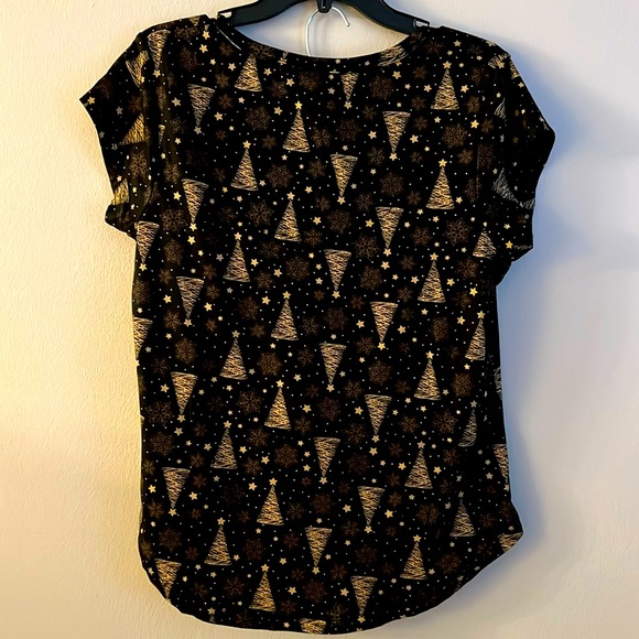 PJ’s * Trees and Stars * 2pc Pajama Top & Shorts Set * size M * Black & Gold * - Picture 2 of 11